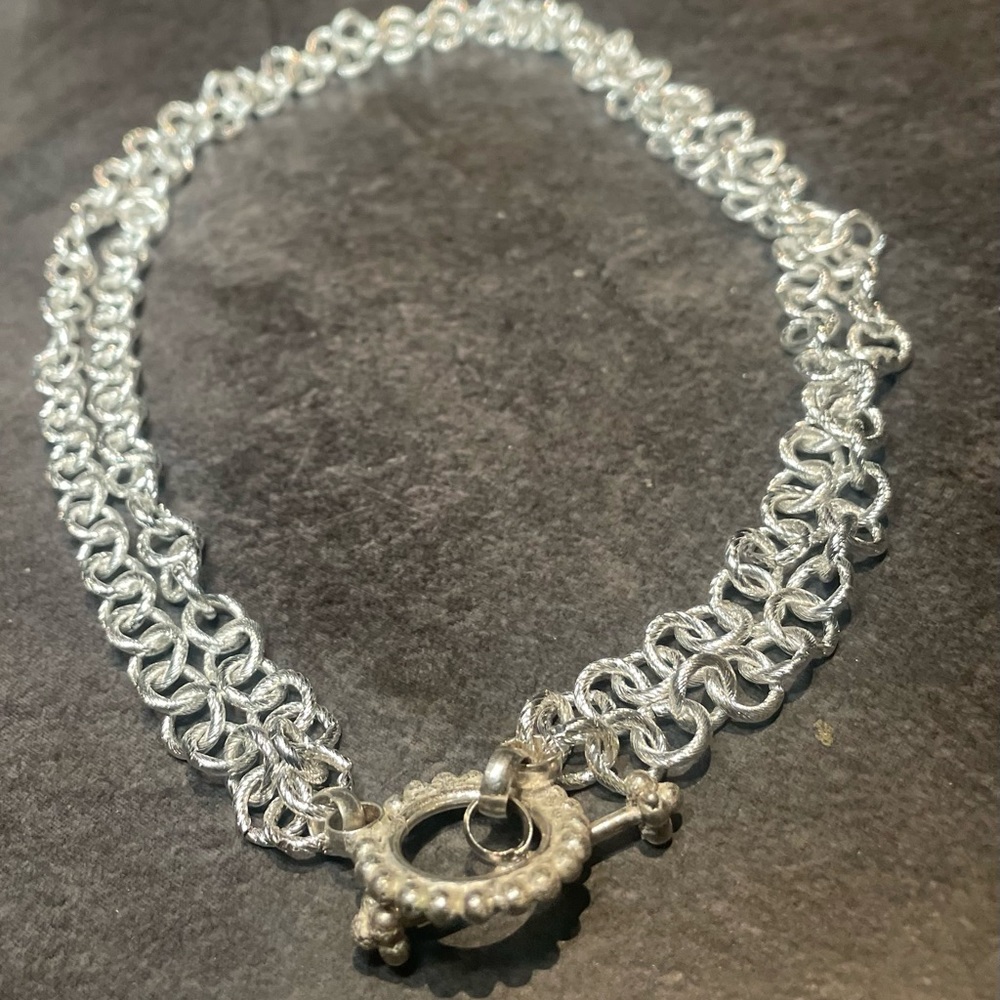 Double Matted silver plated link necklace